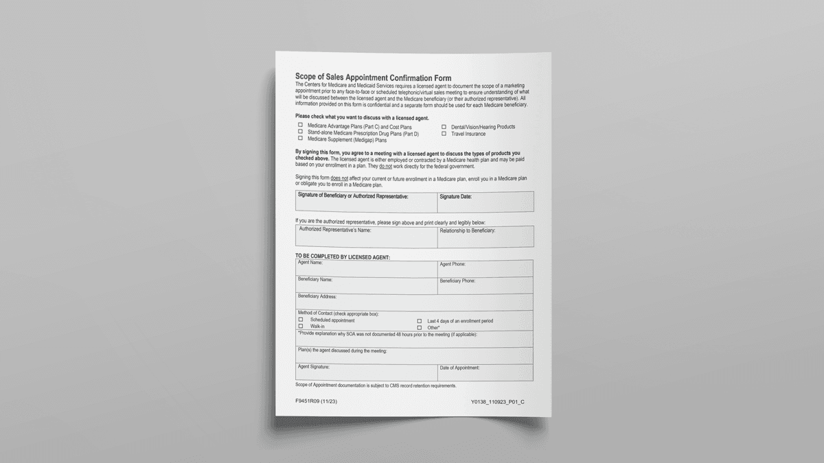An image of a document: Scope of Sales Appointment Form
