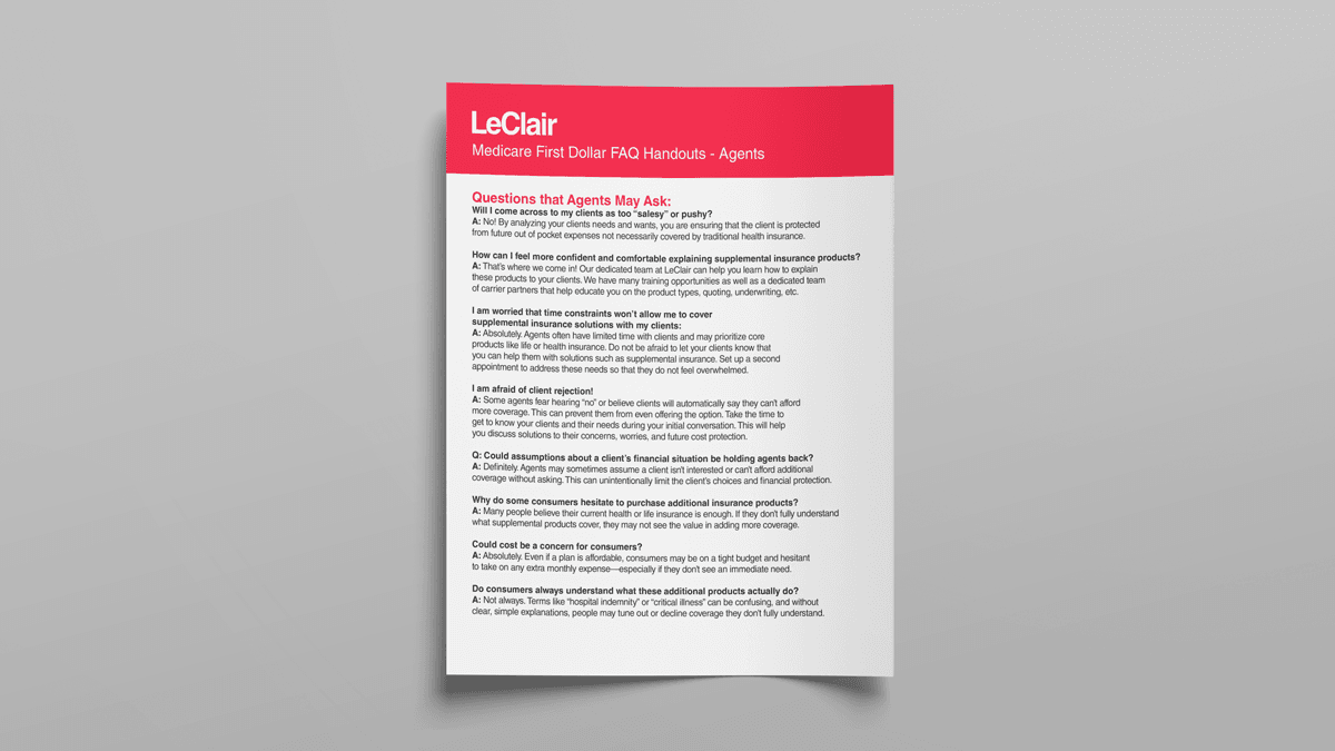 An image of a document: Medicare First Dollar FAQ Handouts for Clients